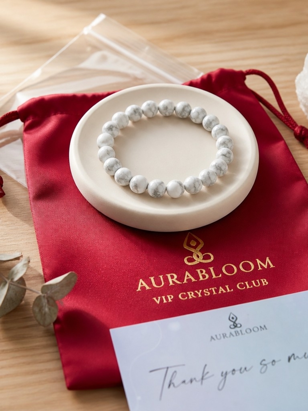 Aurabloom White Howlite Round Bead Bracelet